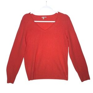 Halogen Womens XL Coral Orange 100% Cashmere 2-Ply V-Neck Long Sleeve Sweater